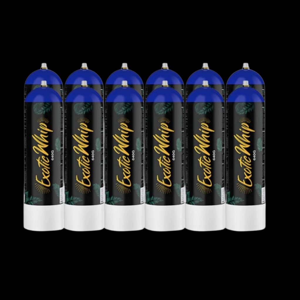 Row of Exotic Whip 640g food-grade nitrous oxide cylinders
