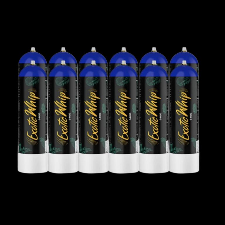 Row of Exotic Whip 640g food-grade nitrous oxide cylinders